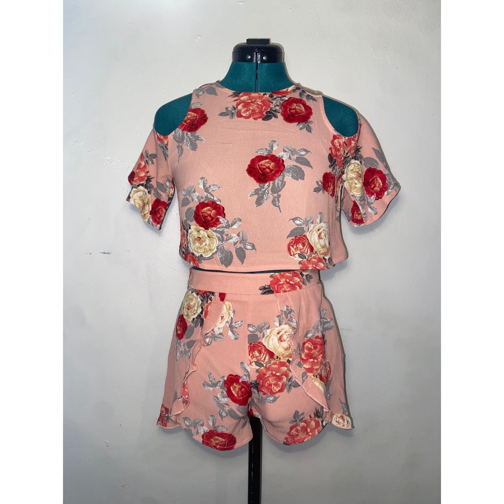Pink Floral Off Shoulder Crop Top Shorts Matching Set Coquette Barbie Chic Fary